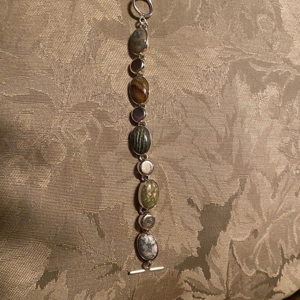 Multi Stone Sterling Silver Toggle Bracelet - image 2